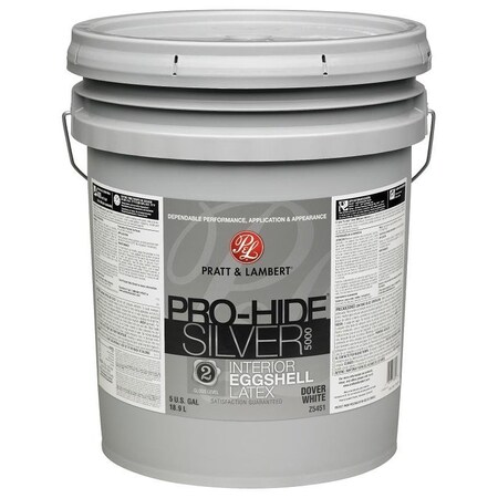 Pratt & Lambert ProHide Silver 5000 Z5400 Interior Paint, Eggshell, Dover White, 5 gal 0000Z5451-20